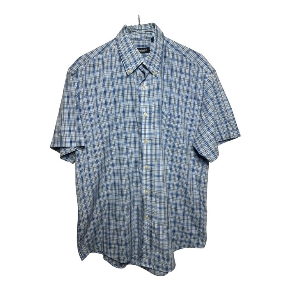 Van Heusen Men's Short Sleeve Plaid Shirt Medium Blue EUC
